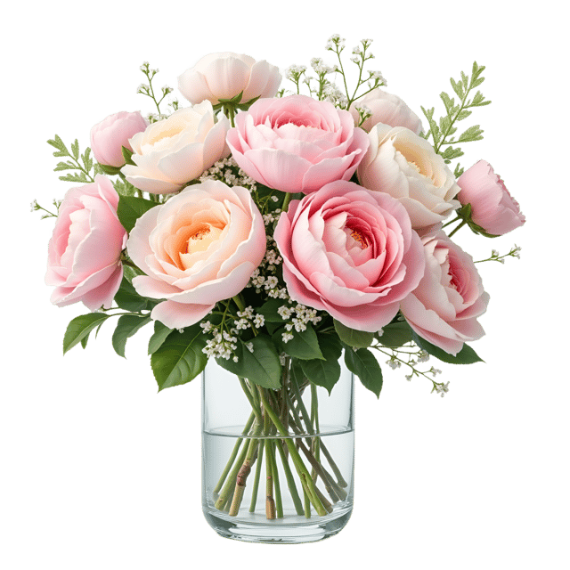 Free transparent PNG: Pastel Floral Arrangement  Blush Roses, Pale Peonies, Babys Breath, free png download