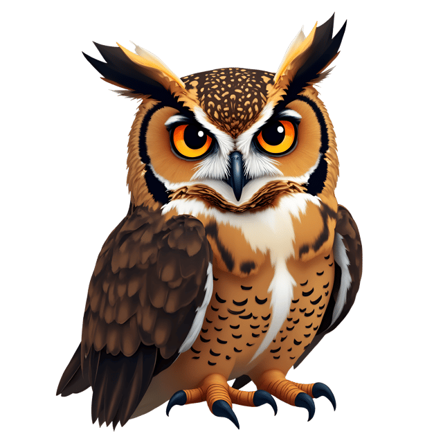 Free transparent PNG: Great Horned Owl Clipart Illustration with Brown Plumage and Orange Eyes