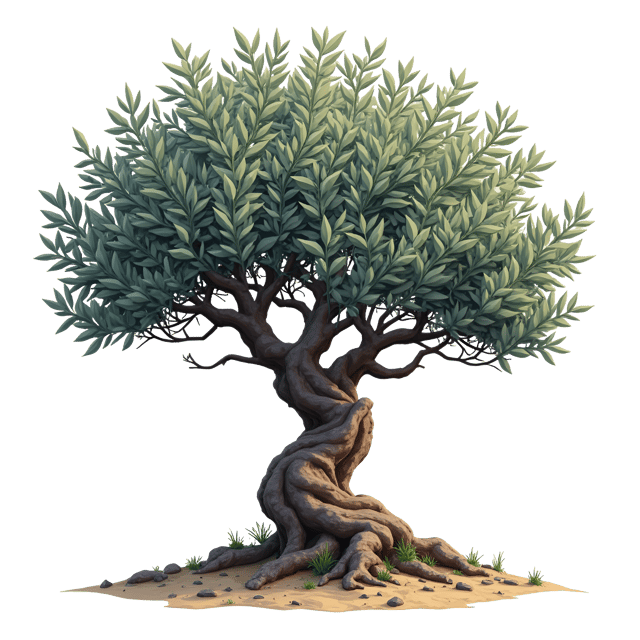 Free transparent PNG: Robust Olive Tree Clipart with Gnarled Branches and Silver-Green Leaves