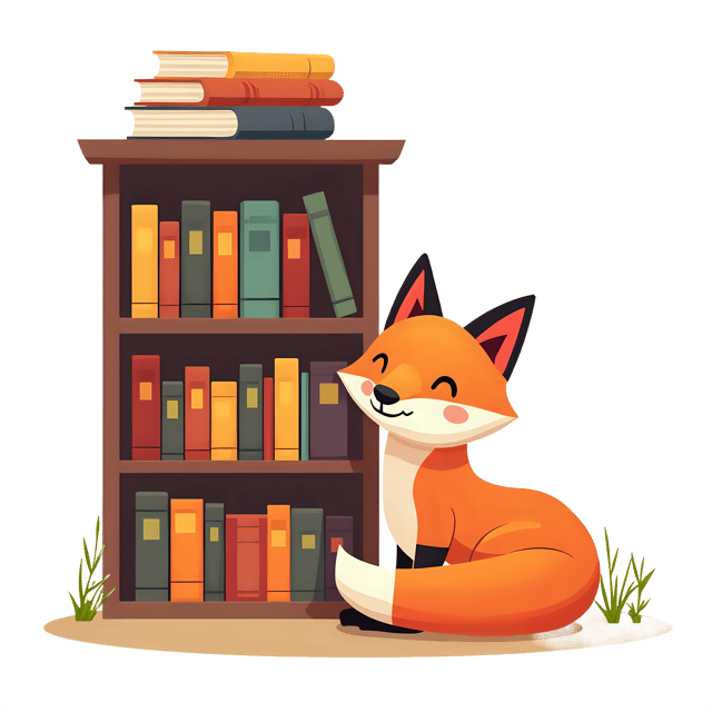 Free transparent PNG: Fox Resting Near a Book-Filled Shelf - PNG Format with Transparent Background
