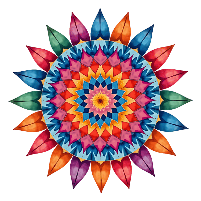 Free transparent PNG: Radiant Multi-Color Mandala with Petal Design and Cosmic Energy