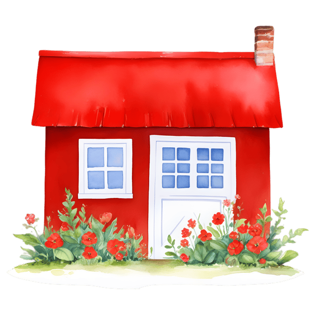 Free transparent PNG: Floral Red Cottage PNG Illustration for Nursery and Country Decor