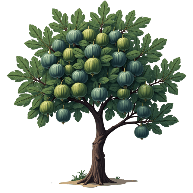 Free transparent PNG: Fruit-Laden Fig Tree Clipart Illustration with Dark Leaves and Large Fruit