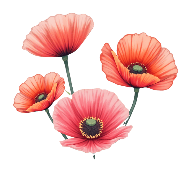 Free transparent PNG: Vibrant Poppies Watercolor Flower Illustration for Art and Design Projects