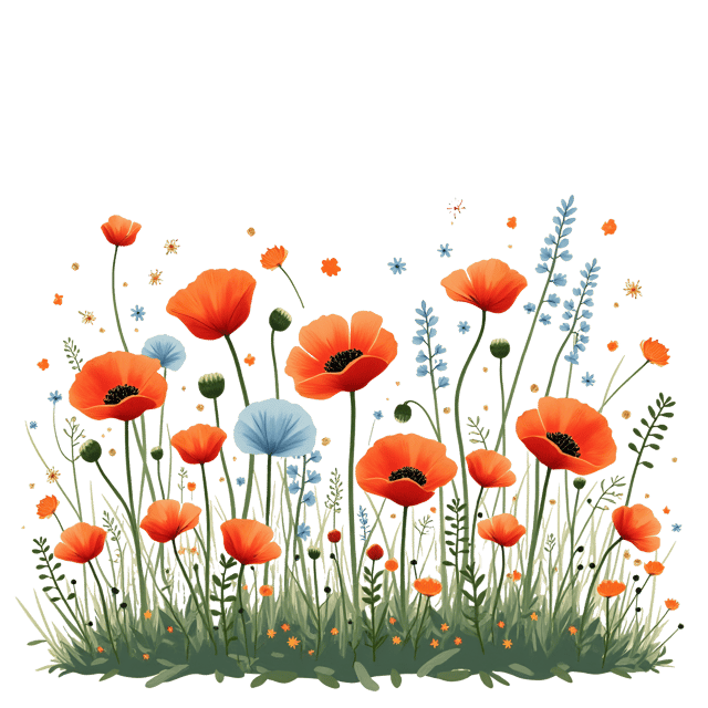 Free transparent PNG: Poppies, Cornflowers, and Verbena Watercolor Illustration for Nature and Home Decor