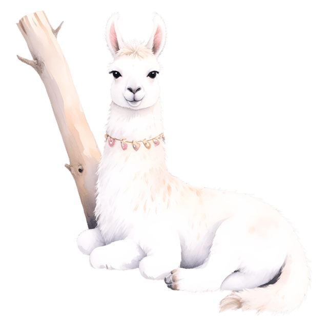 Free transparent PNG: Watercolor Llama Under Tree Branch PNG Illustration for Nursery and Craft Projects