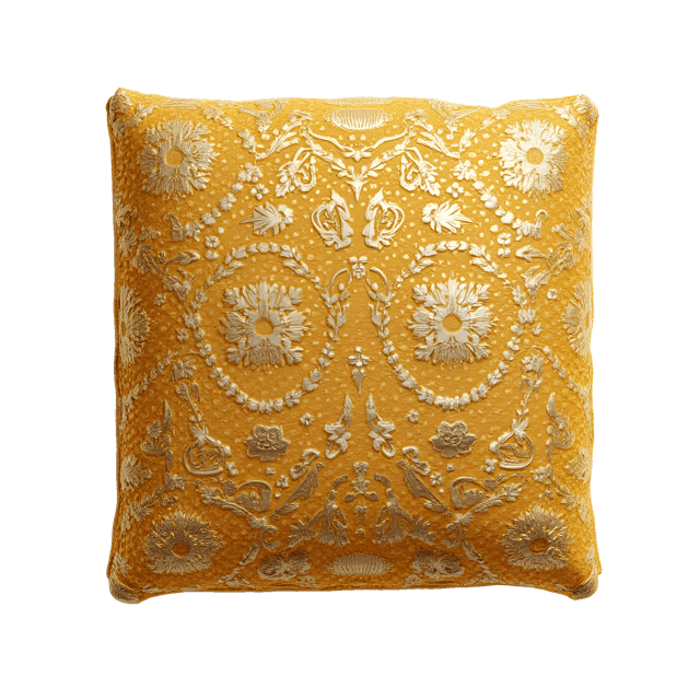 Free transparent PNG: Shiny Gold Metallic Fabric with Intricate Embroidery Design on White Background