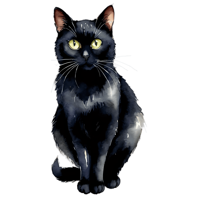 Free transparent PNG: Watercolor Black Cat PNG – Transparent Gentle Halloween Illustration