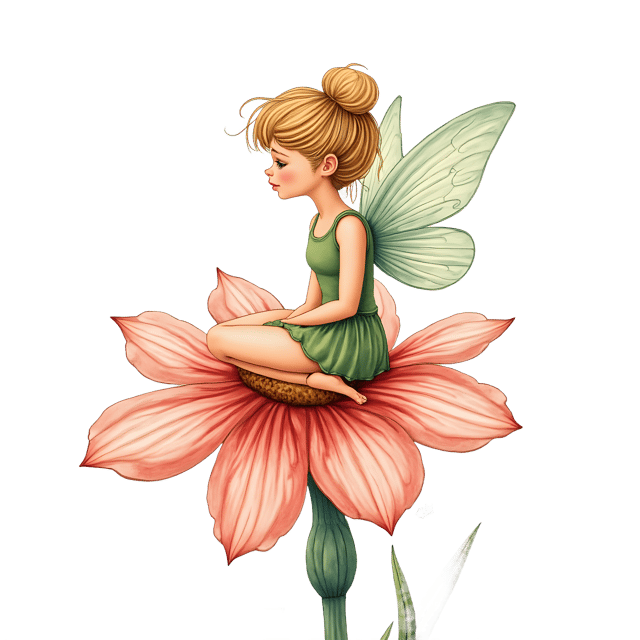 Free transparent PNG: Hand-Illustrated Fairy on Flower Petal PNG with Transparent Background