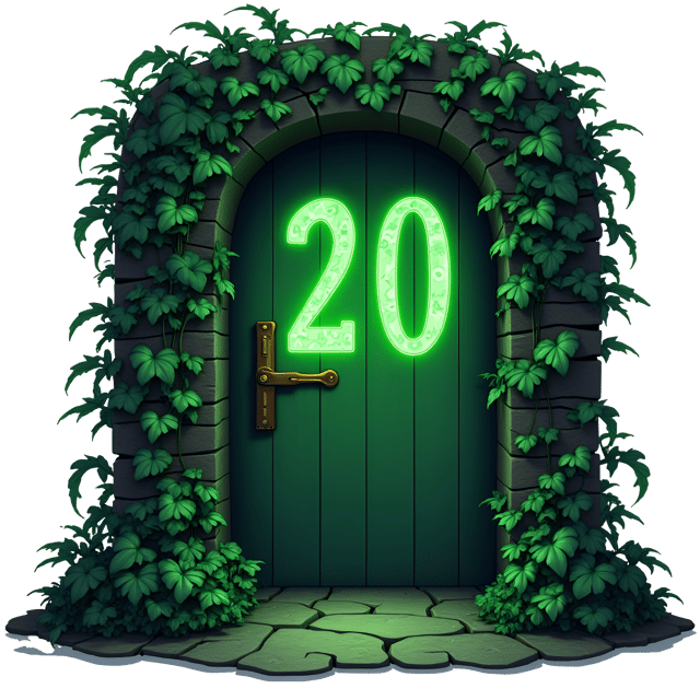Free transparent PNG: Eerie Green Vines and Glowing Numbers on a Warp Door Illustration