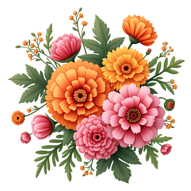 Free transparent PNG: Vibrant Carnation, Marigold, and Daisy Arrangement Clipart with Transparent Background