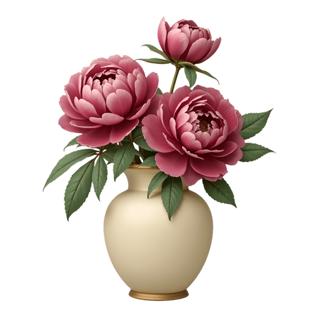 Free transparent PNG: Ivory and Burgundy Vase with Peonies  Elegant Clipart, Free PNG Download