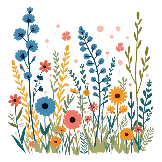 Free transparent PNG: Patchwork Wildflowers Cartoon Illustration in Watercolor Style