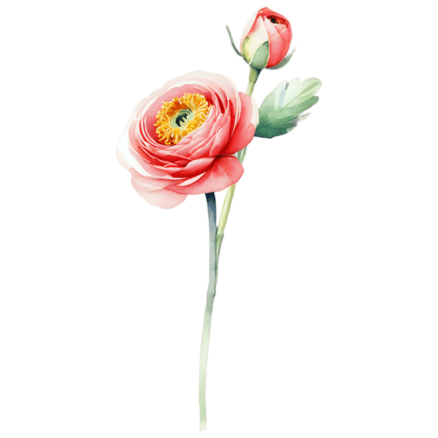 Free transparent PNG: Watercolor Ranunculus Flower Transparent PNG – Gentle Illustration for Floral Designs