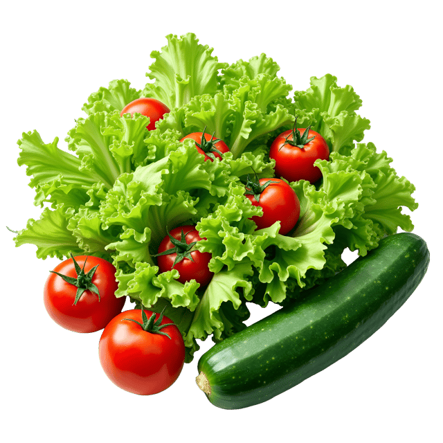 Free transparent PNG: Fresh Garden Salad PNG with Green Lettuce, Cherry Tomatoes, and Cucumber