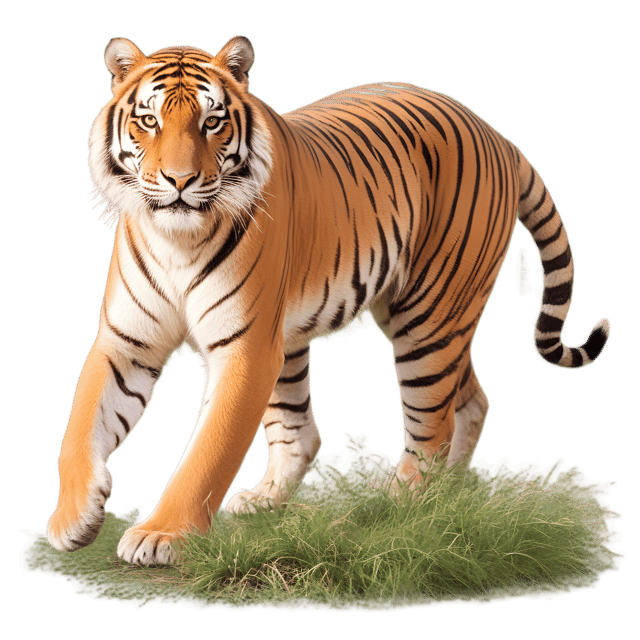Free transparent PNG: Golden Striped Tiger PNG Walking Through Grasslands