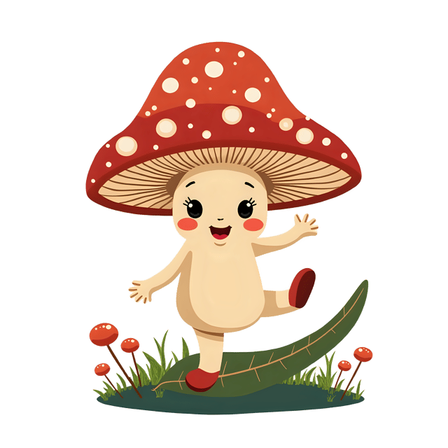 Free transparent PNG: Happy Little Mushroom Jumping on a Leaf Transparent Background PNG