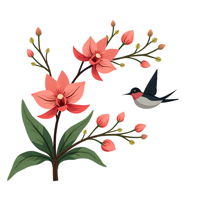 Free transparent PNG: Chinoiserie Orchid and Swallow  Unique Floral Design Clipart, Free Download PNG