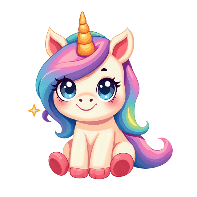 Free transparent PNG: Charming Tiny Unicorn PNG with Rainbow Hair and Sparkle