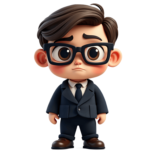 Free transparent PNG: Serious Knitted Character with Black Glasses and Tailored Suit - PNG Format