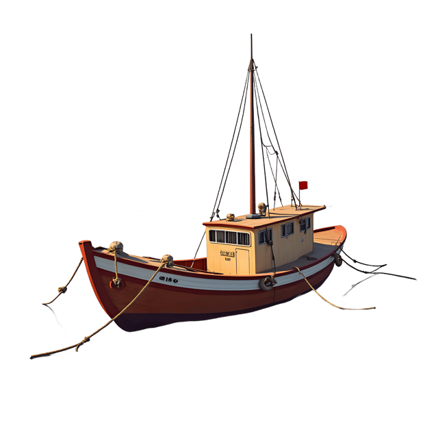 Free transparent PNG: Worn Wooden Fishing Boat PNG Illustration with Distant Islands Background