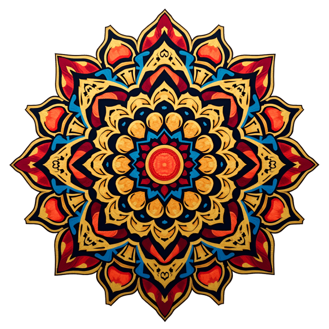 Free transparent PNG: Hand-Painted Symmetrical Mandala with Gold Leaf Accents and Intricate Details on Transparent Background