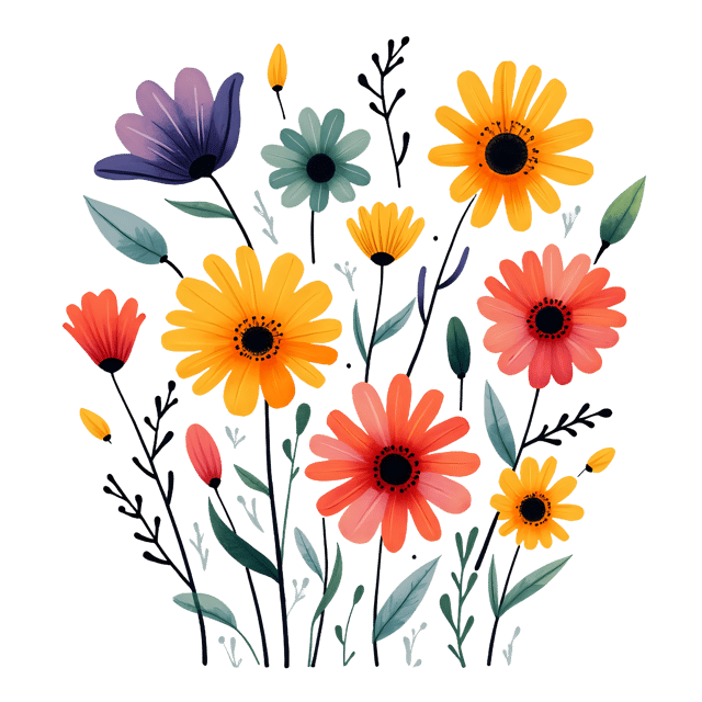 Free transparent PNG: Abstract Hand-Drawn Flower Illustration in Bold Rainbow Colors