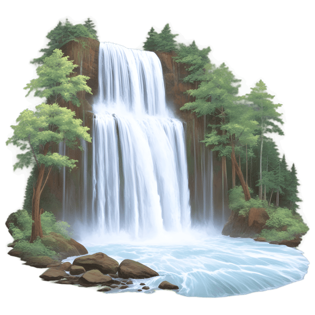 Free transparent PNG: Cascading Waterfalls and Dense Forests PNG Illustration for Nature Scenes