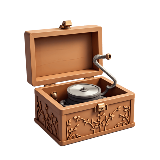 Free transparent PNG: Delicate Wooden Music Box with Flower Carvings and Soft Chime Sound