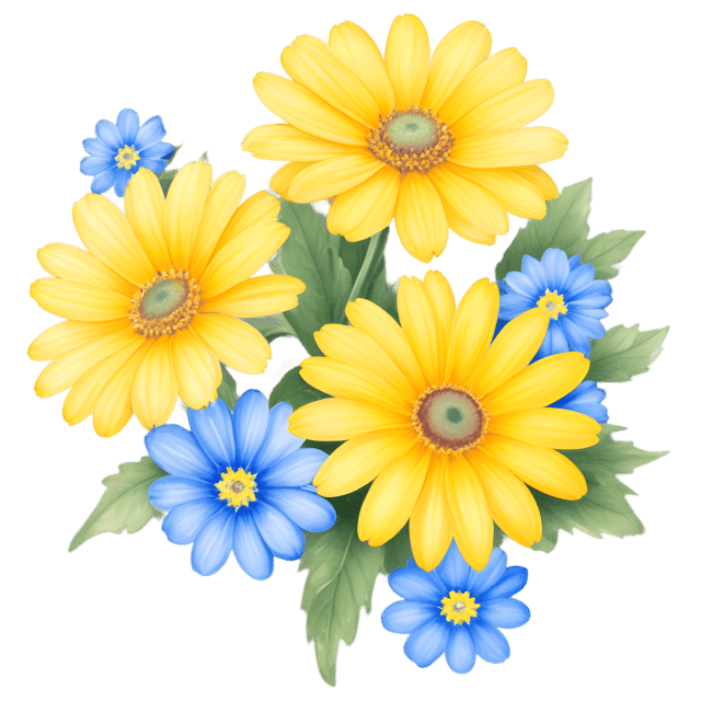 Free transparent PNG: Yellow Daisy and Blue Forget-Me-Not PNG Transparent Background for Floral Design