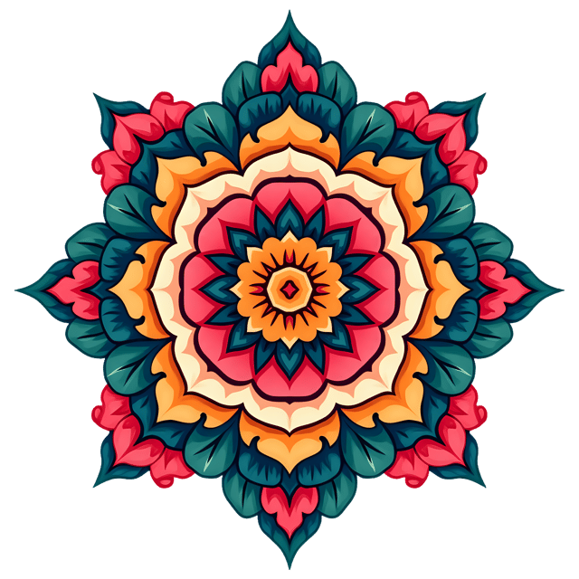 Free transparent PNG: Symmetrical Mandala with Detailed Floral Motifs on Transparent Background