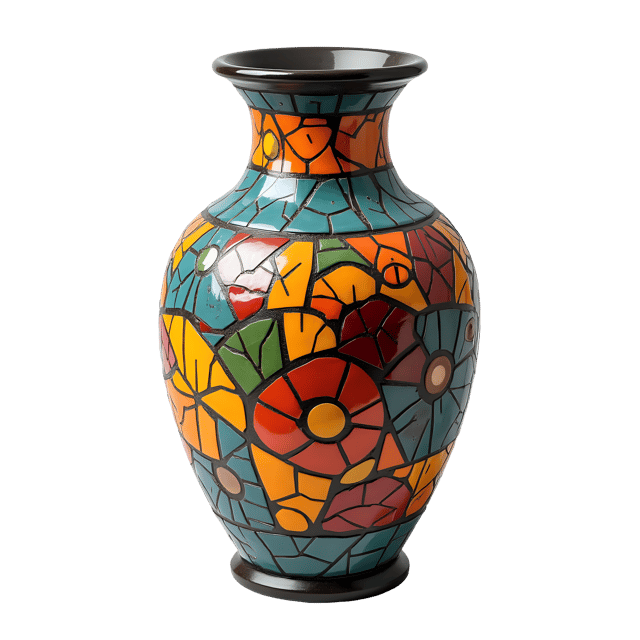 Free transparent PNG: Mosaic-Tiled Vase PNG with Vibrant Colors and Shapes
