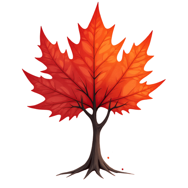Free transparent PNG: Fiery Crimson Leaf Watercolor Illustration with Whimsical Cute Cartoon Style