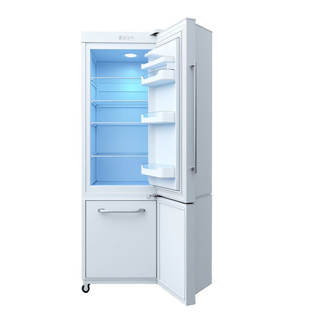 Free transparent PNG: White Refrigerator with Modern Handleless Design and Blue Interior Lighting