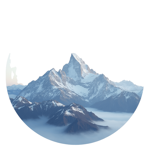 Free transparent PNG: Alpine Landscape with Snow-Capped Peaks in Glowing White Circle - PNG Format