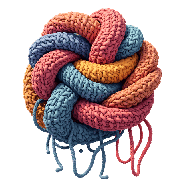 Free transparent PNG: Knit textile piece with vibrant yarns and a freeform aesthetic