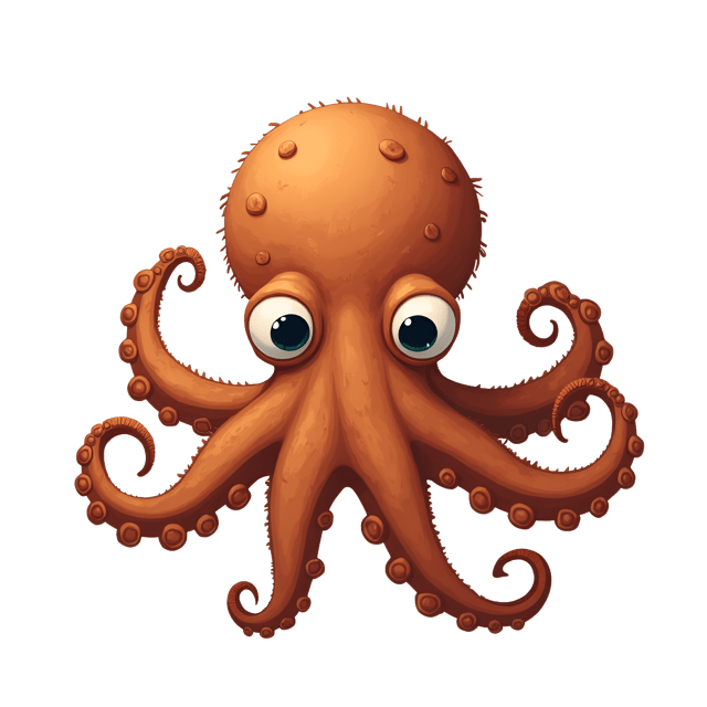 Free transparent PNG: Furry Brown Octopus Clipart with Long Tentacles and Big Eyes