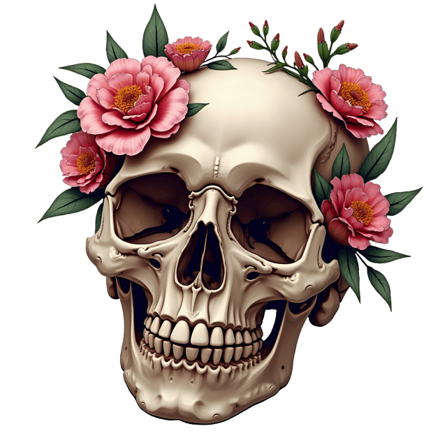 Free transparent PNG: Floral Skull with Transparent Background PNG Design