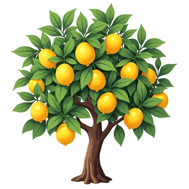 Free transparent PNG: Fragrant Lemon Tree Illustration with Bright Green Leaves and Glowing Yellow Fruit