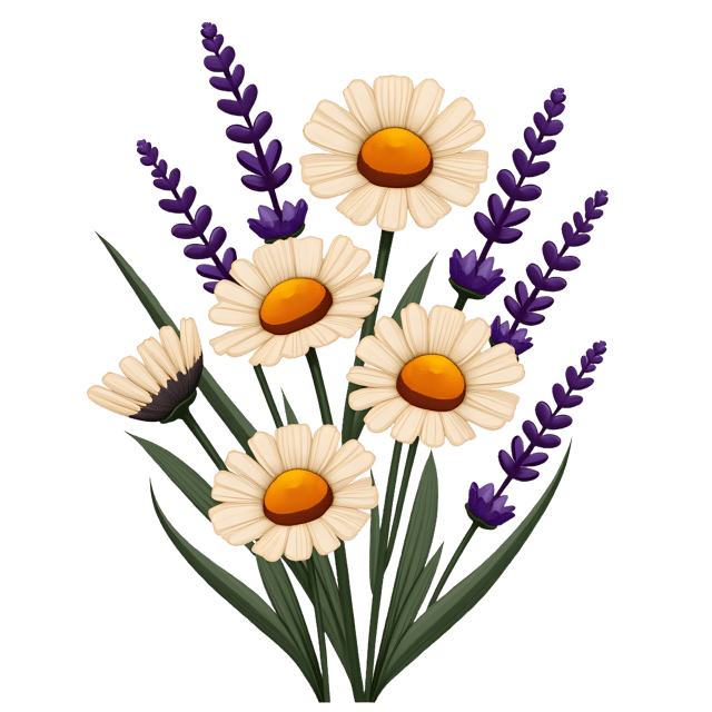 Free transparent PNG: Bouquet of Daisies and Lavender PNG with Transparent Background for Floral Design