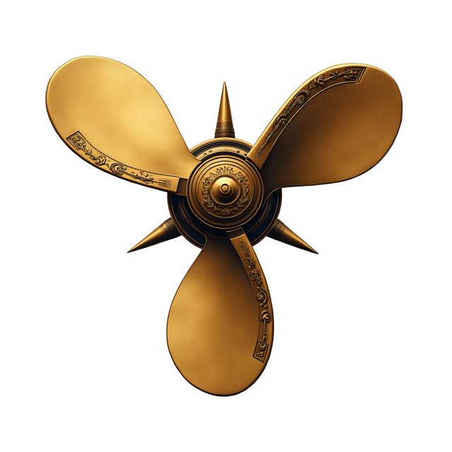 Free transparent PNG: Gilded Brass Airship Propeller PNG with Detailed Carvings and Copper Tips