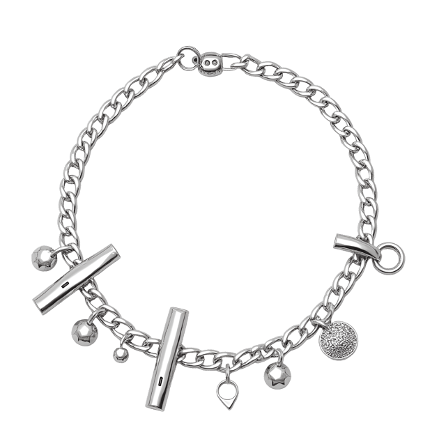 Free transparent PNG: Stylish Silver Bracelet with Interchangeable Charm Links - Realistic Illustration