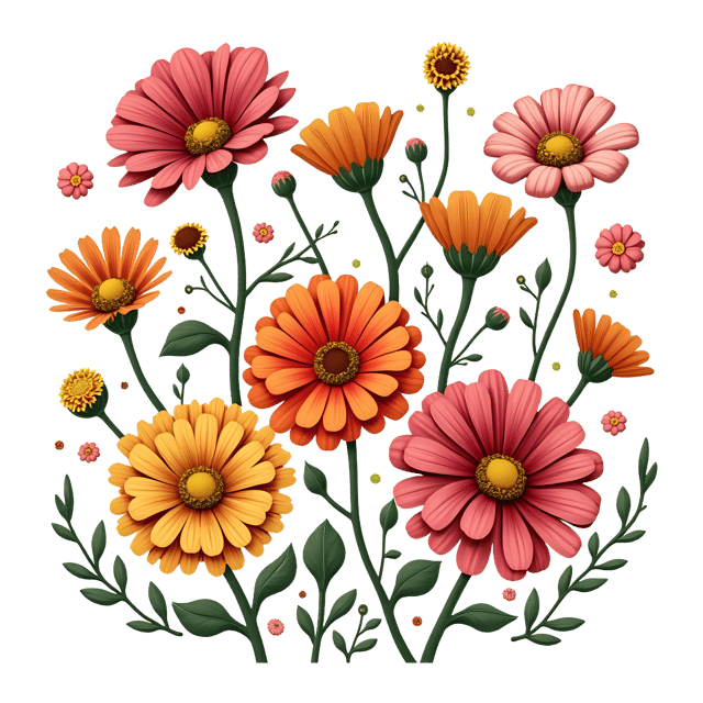 Free transparent PNG: Dahlia, Zinnia, and Cosmos PNG Clipart  Perfect for Garden Themes, Crafts, and Decor