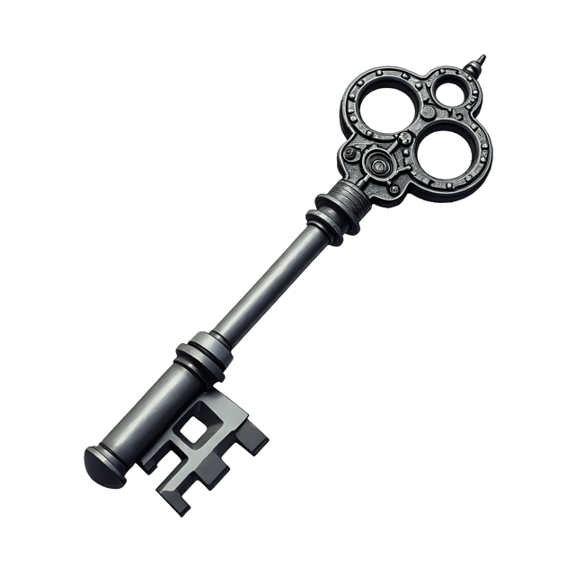 Free transparent PNG: Silver Steampunk Key with Intricate Gears and Ornate Hilt Design