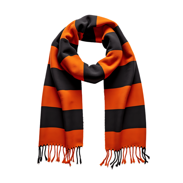 Free transparent PNG: Striped Orange and Black Scarf with Fringe Ends on Transparent Background PNG