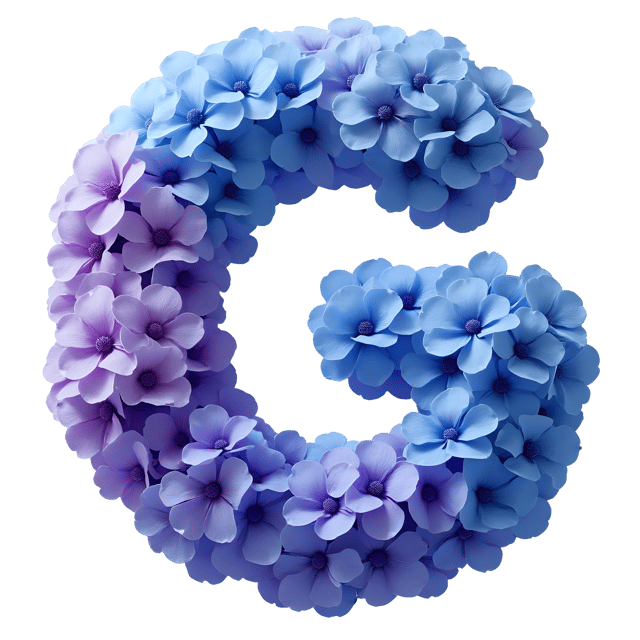 Free transparent PNG: Stunning Hydrangeas Making a Bold 'G' in Blue and Purple Shades on Transparent Background PNG