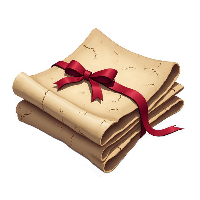 Free transparent PNG: Satin Ribbon on Cracked Spell Scroll Stack PNG for Magical and Antiquated Themes