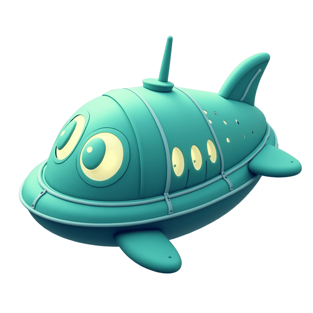 Free transparent PNG: Charming Teal Spaceship with Glowing Lights and Bubbly Features