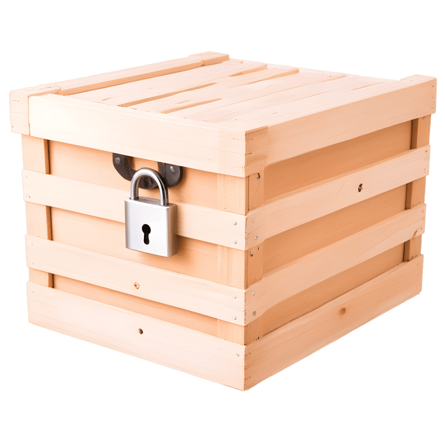 Free transparent PNG: Locked Wooden Crate with Padlock PNG Transparent Background Image for Packaging and Security Themes