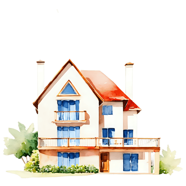 Free transparent PNG: Watercolor Villa House PNG – Transparent Background Architectural Illustration